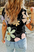 Soft Stretch Floral Print Round Neck Casual Tee