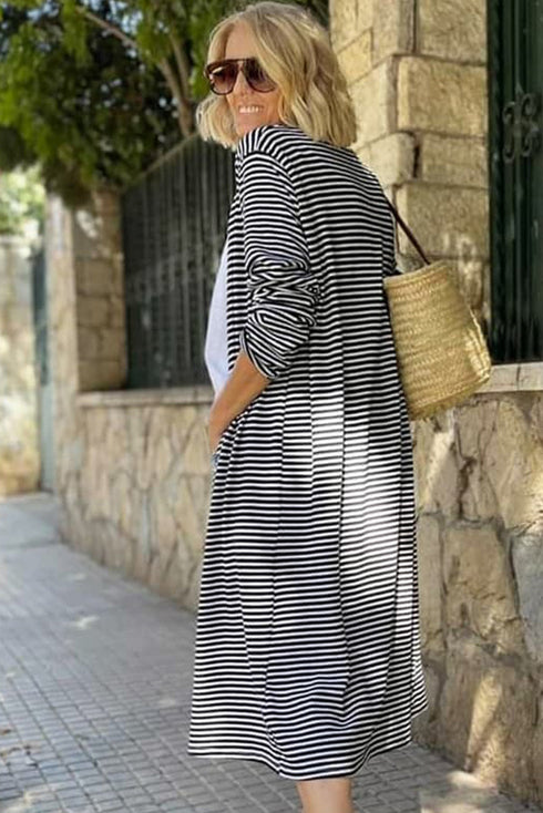Soft Stretch Knit Striped Long Layering Cardigan