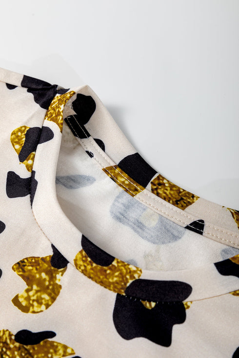 Soft Stretch Leopard Print Round Neck Short Sleeve Tee