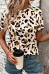 Soft Stretch Leopard Print Round Neck Short Sleeve Tee