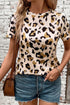 Soft Stretch Leopard Print Round Neck Short Sleeve Tee