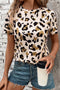 Soft Stretch Leopard Print Round Neck Short Sleeve Tee
