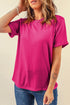 Soft Stretch Solid Crew Neck Rolled Cuff Relaxed Tee