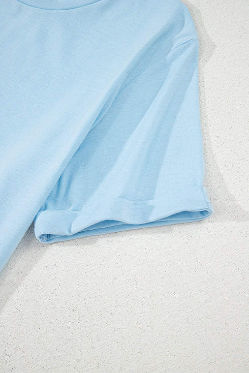 Soft Stretch Solid Crew Neck Rolled Cuff Relaxed Tee