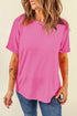 Soft Stretch Solid Crew Neck Rolled Cuff Relaxed Tee