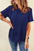 Soft Stretch Solid Crew Neck Rolled Cuff Relaxed Tee