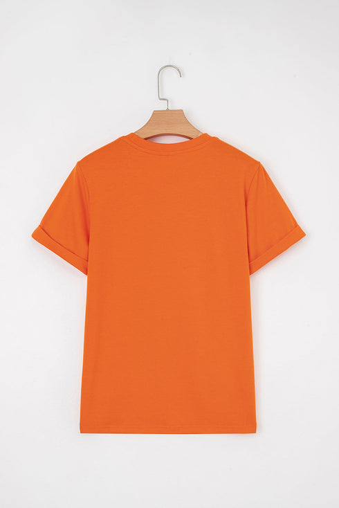 Soft Stretch Solid Crew Neck Rolled Cuff Relaxed Tee