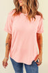 Soft Stretch Solid Crew Neck Rolled Cuff Relaxed Tee