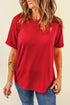 Soft Stretch Solid Crew Neck Rolled Cuff Relaxed Tee