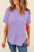Soft Stretch Solid Crew Neck Rolled Cuff Relaxed Tee
