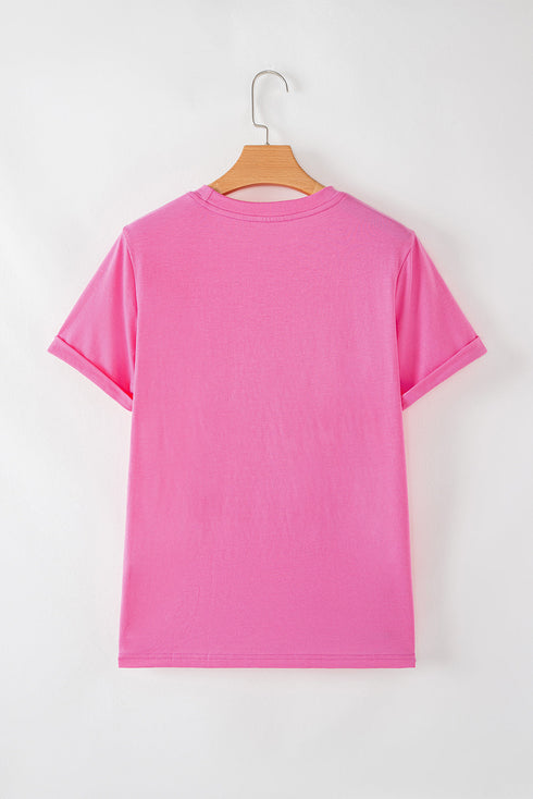 Soft Stretch Solid Crew Neck Rolled Cuff Relaxed Tee