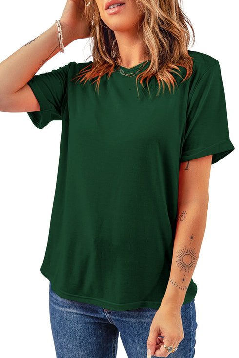 Soft Stretch Solid Crew Neck Rolled Cuff Relaxed Tee