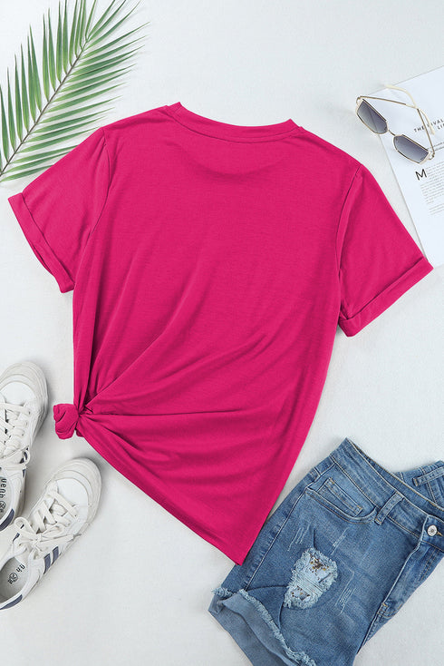 Soft Stretch Solid Crew Neck Rolled Cuff Relaxed Tee