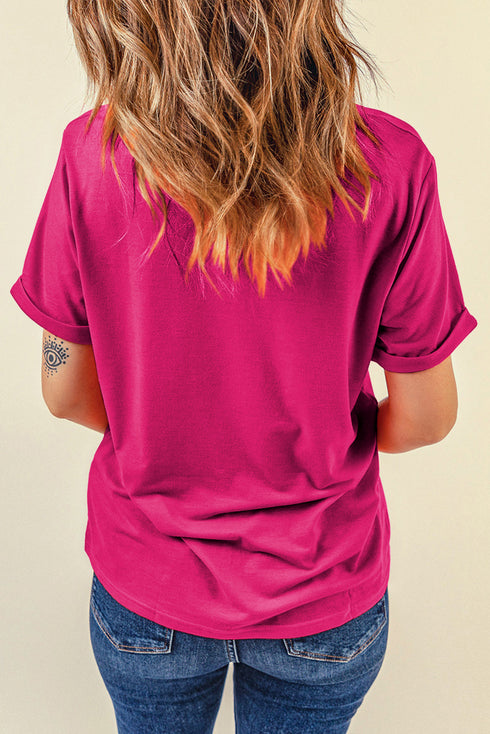 Soft Stretch Solid Crew Neck Rolled Cuff Relaxed Tee