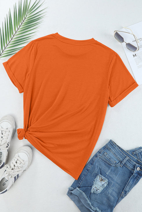 Soft Stretch Solid Crew Neck Rolled Cuff Relaxed Tee