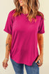 Soft Stretch Solid Crew Neck Rolled Cuff Relaxed Tee