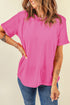 Soft Stretch Solid Crew Neck Rolled Cuff Relaxed Tee