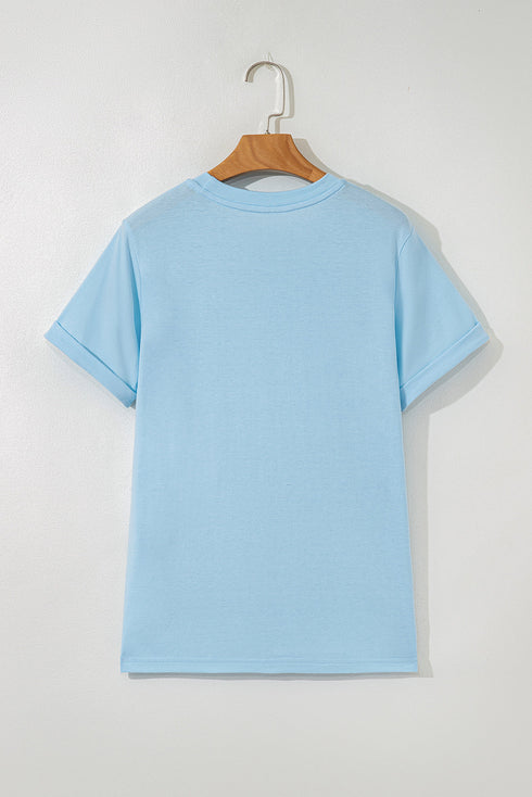 Soft Stretch Solid Crew Neck Rolled Cuff Relaxed Tee