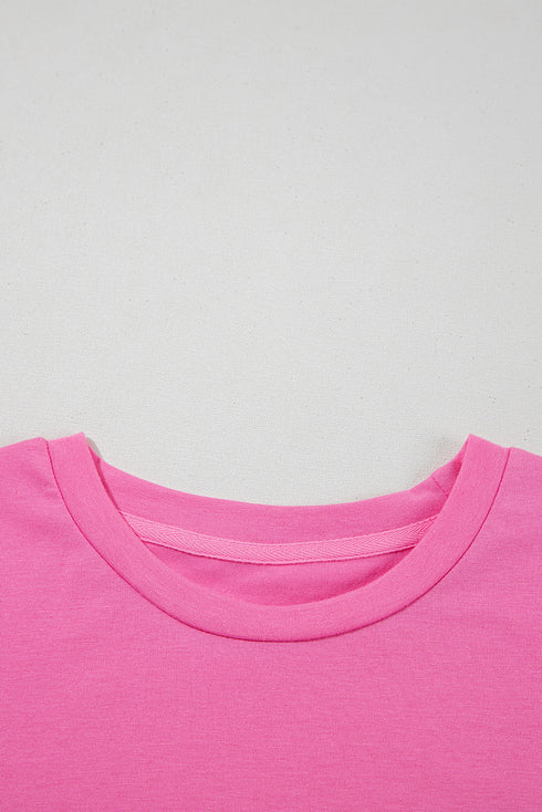 Soft Stretch Solid Crew Neck Rolled Cuff Relaxed Tee
