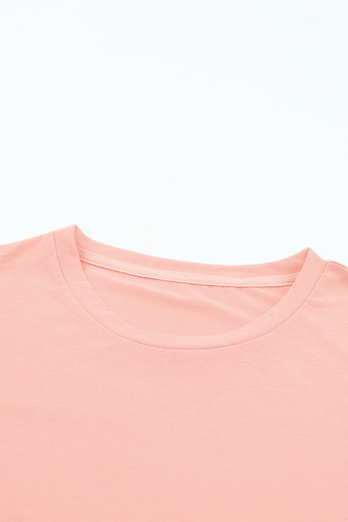 Soft Stretch Solid Crew Neck Rolled Cuff Relaxed Tee