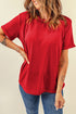 Soft Stretch Solid Crew Neck Rolled Cuff Relaxed Tee