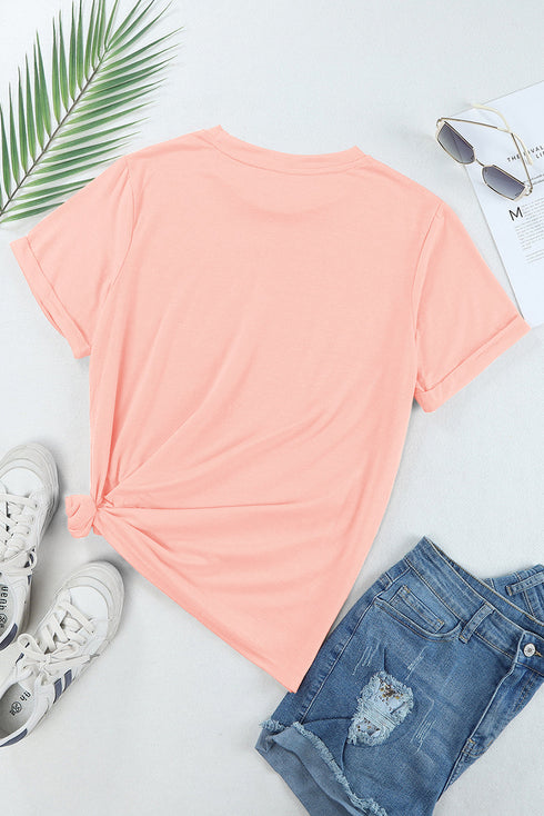Soft Stretch Solid Crew Neck Rolled Cuff Relaxed Tee