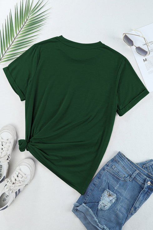 Soft Stretch Solid Crew Neck Rolled Cuff Relaxed Tee
