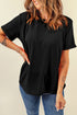 Soft Stretch Solid Crew Neck Rolled Cuff Relaxed Tee