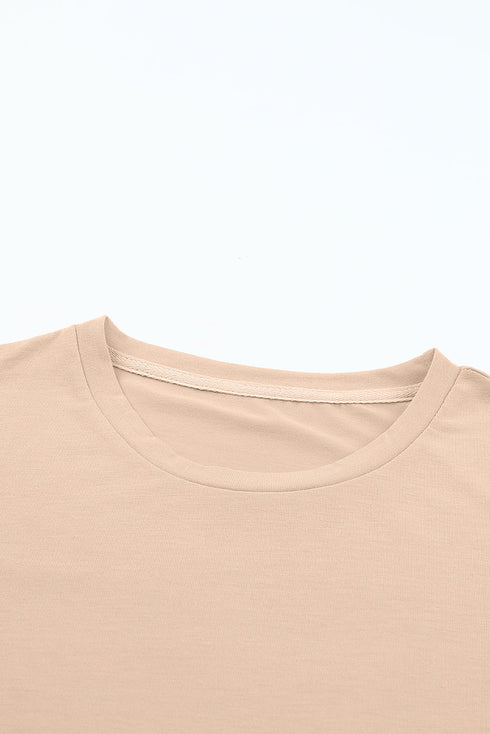 Soft Stretch Solid Crew Neck Rolled Cuff Relaxed Tee