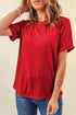 Soft Stretch Solid Crew Neck Rolled Cuff Relaxed Tee