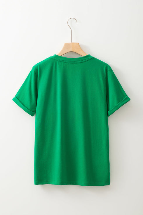 Soft Stretch Solid Crew Neck Rolled Cuff Relaxed Tee