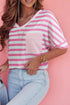 Soft Stretch Striped V Neck Pocket Tee Shirt