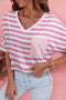 Soft Stretch Striped V Neck Pocket Tee Shirt
