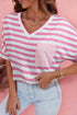 Soft Stretch Striped V Neck Pocket Tee Shirt
