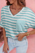 Soft Stretch Striped V Neck Pocket Tee Shirt