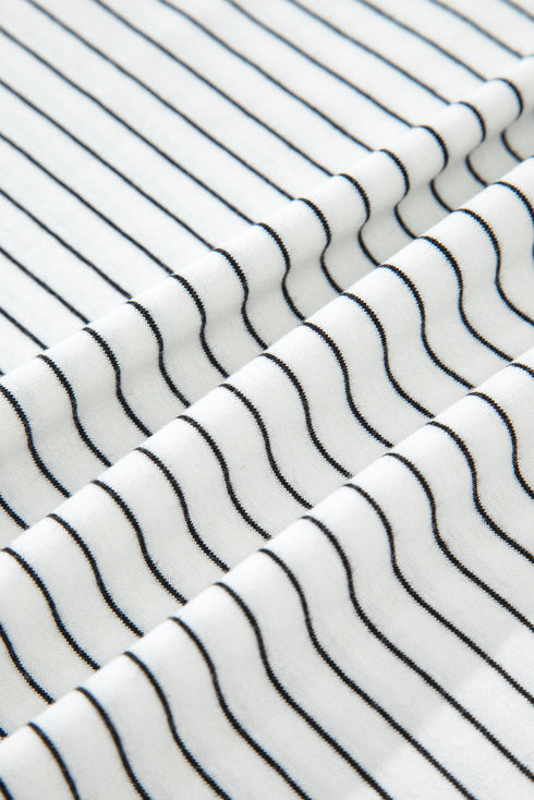 Soft Striped Crew Neck Cap Sleeve Pocket Tee