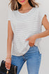 Soft Striped Crew Neck Cap Sleeve Pocket Tee