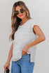 Soft Striped Crew Neck Cap Sleeve Pocket Tee
