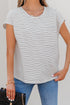 Soft Striped Crew Neck Cap Sleeve Pocket Tee