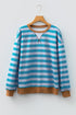 Soft Striped Crew Neck Long Sleeve Ribbed Trim Sweatshirt