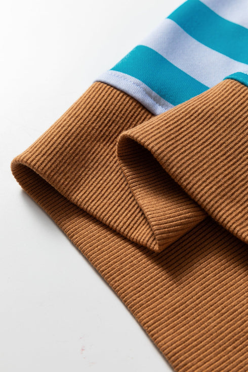 Soft Striped Crew Neck Long Sleeve Ribbed Trim Sweatshirt