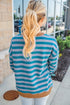 Soft Striped Crew Neck Long Sleeve Ribbed Trim Sweatshirt