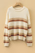 Soft Striped Exposed Seam Drop Shoulder Knit Sweater