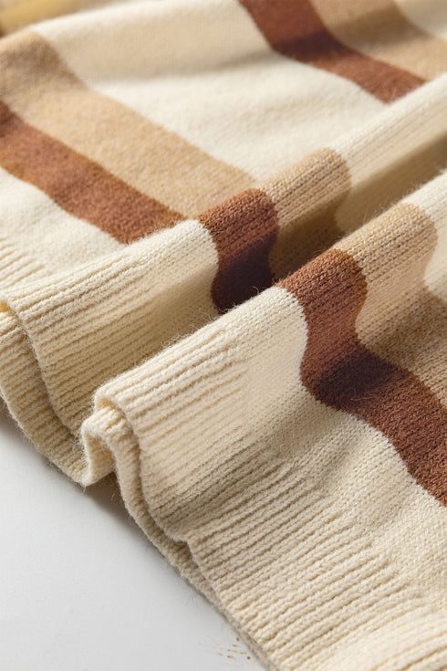 Soft Striped Exposed Seam Drop Shoulder Knit Sweater