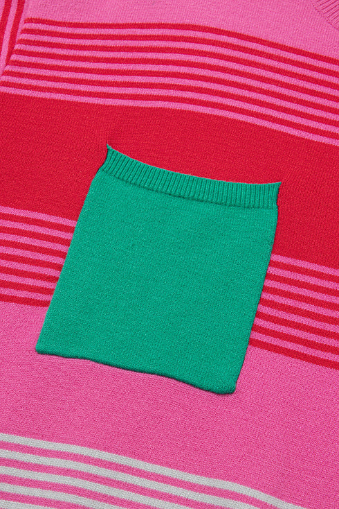 Soft Striped Knit Patch Pocket Pullover Sweater
