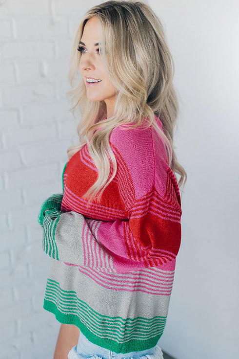 Soft Striped Knit Patch Pocket Pullover Sweater