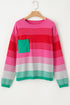 Soft Striped Knit Patch Pocket Pullover Sweater