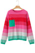 Soft Striped Knit Patch Pocket Pullover Sweater