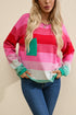 Soft Striped Knit Patch Pocket Pullover Sweater