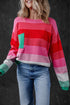 Soft Striped Knit Patch Pocket Pullover Sweater